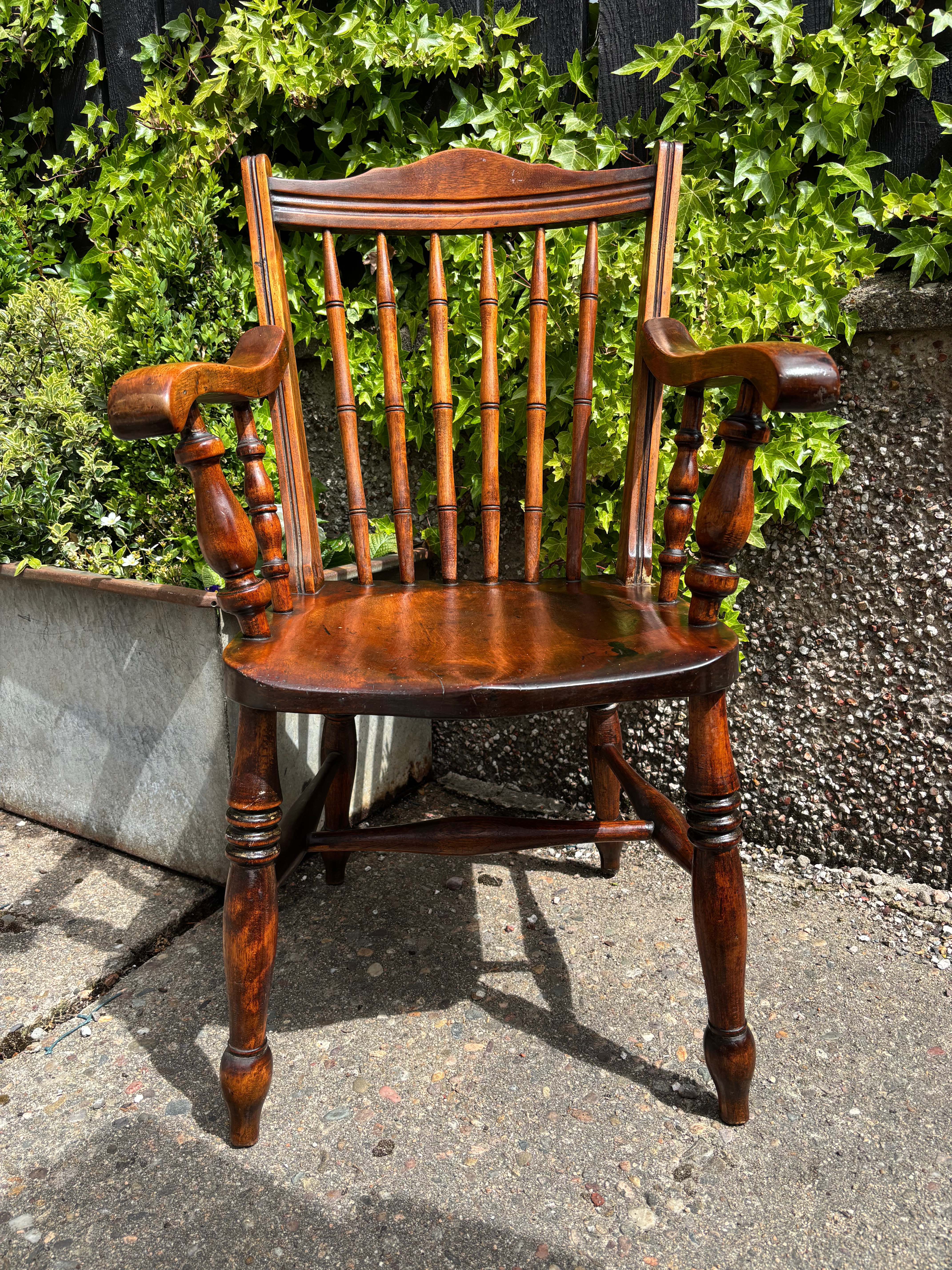 Antique Victorian Beech Fireside Elbow Chair. C.1890