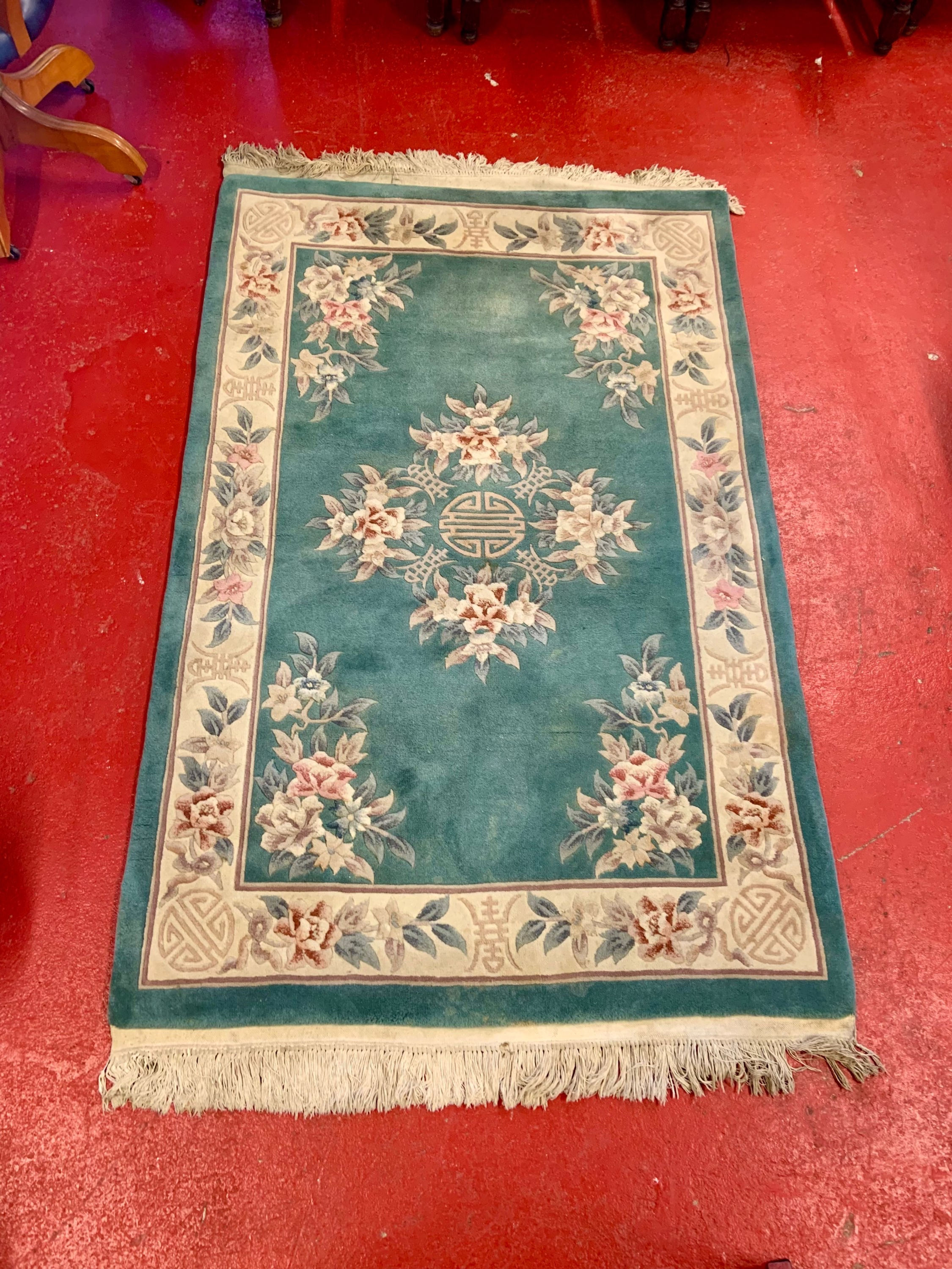 Heavy Woolen Oriental Style Rugs In Mint Teal Colour.