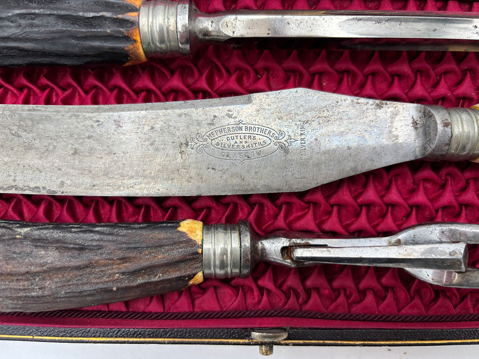 Thumbnail: Antique 3 piece Staghorn Carving Set in original case