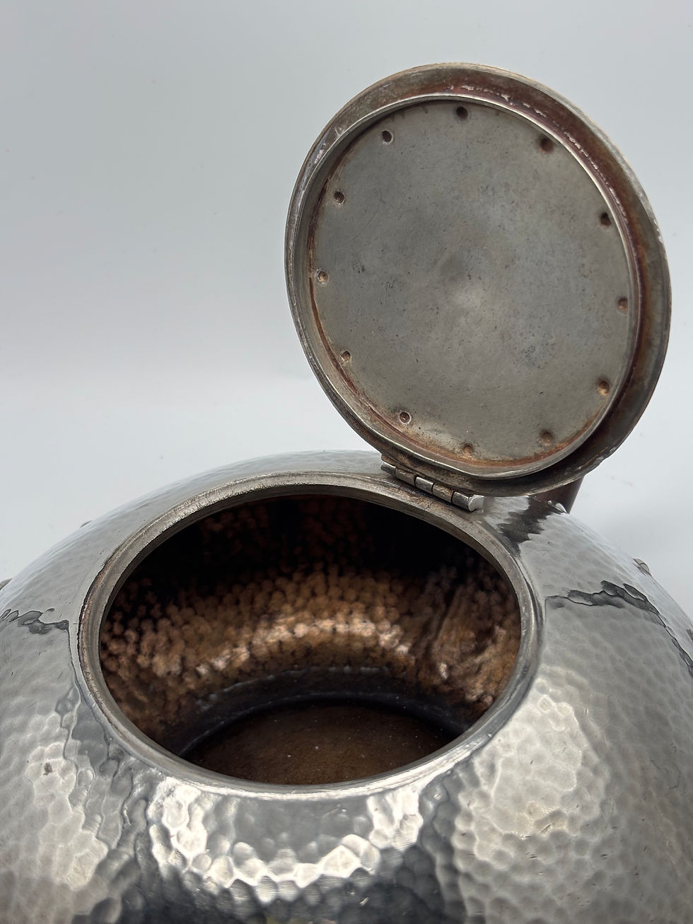 Thumbnail: Antique Hammered Pewter Teapot by W&Co Ltd Bentwood Handle 