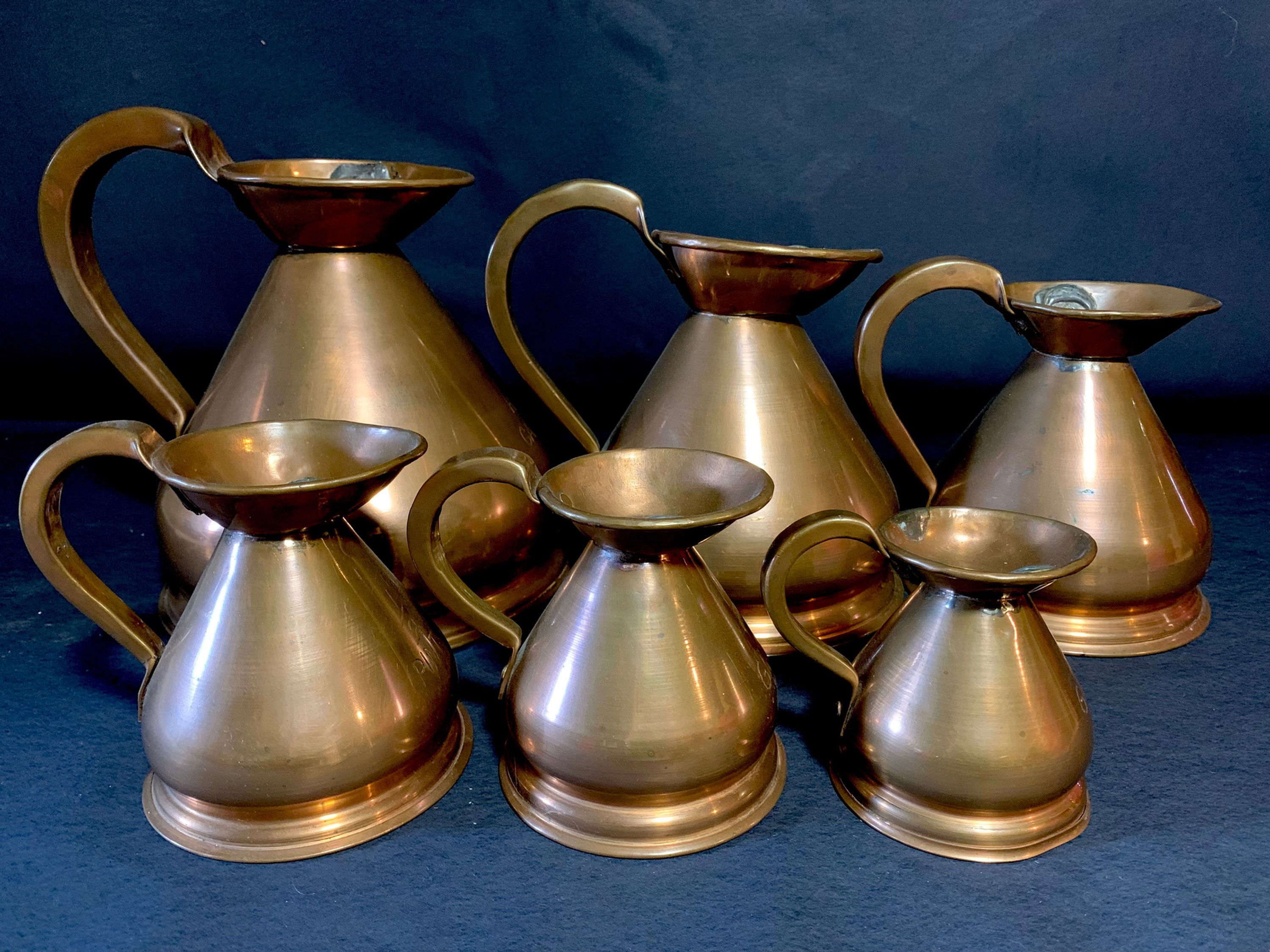 Victorian Antique Set of 6 Graduated Decorative Haystack Measuring Jugs