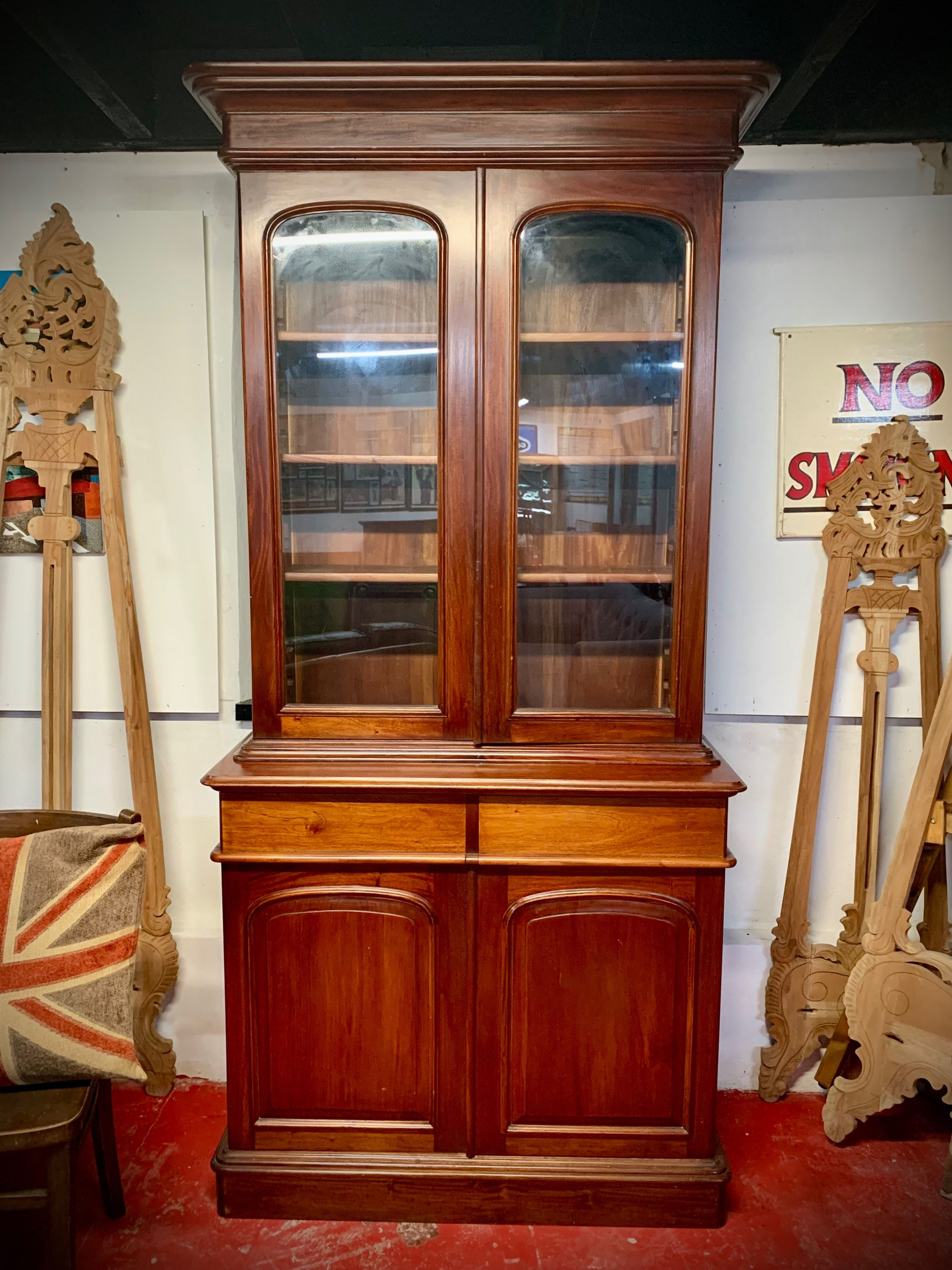 Large Solid Mahogany Glazed Bookcase