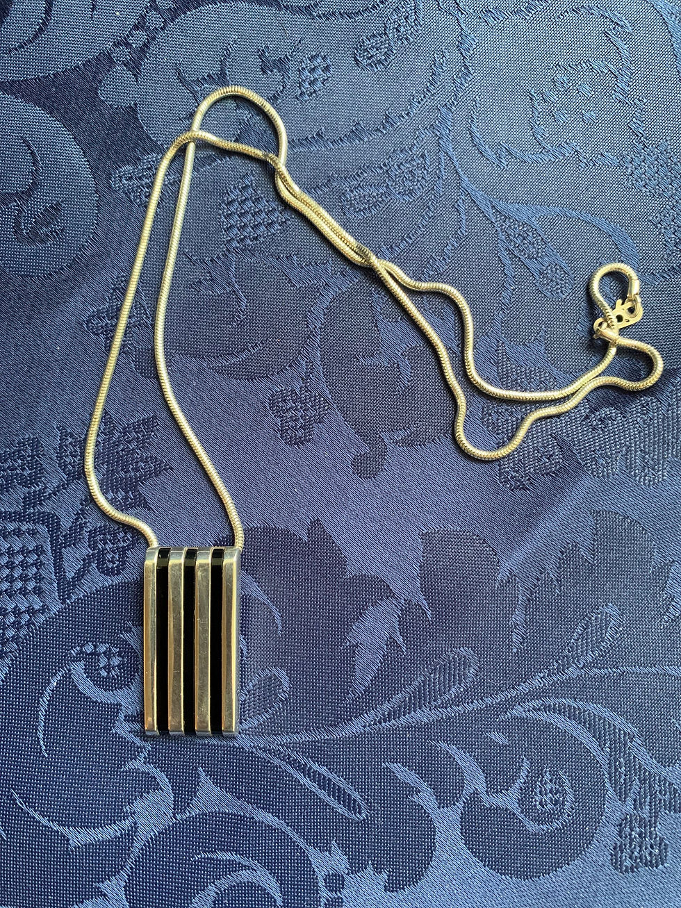 Thumbnail: Ciani 925 Silver & Black Enamel Modernist Neclace.