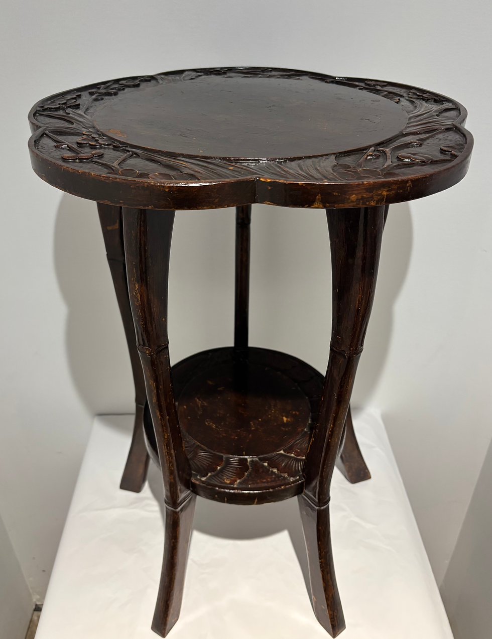Thumbnail: Antique Japanese Hand Carved Decorative 2 - tier Side table/Plant stand with lot
