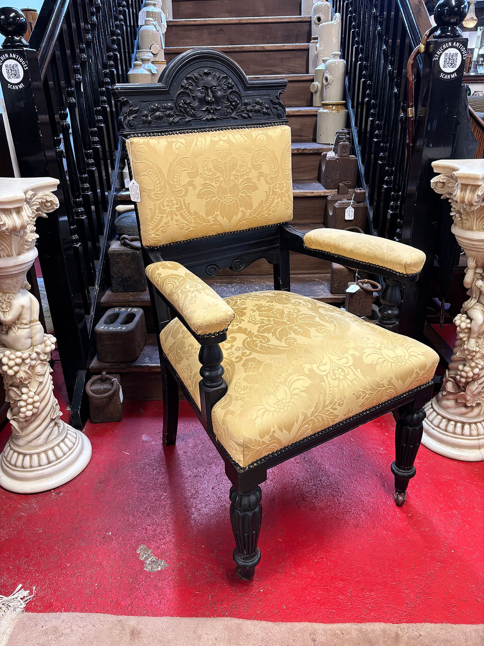 Thumbnail: ON SALE Antique 19th Century Green Man Throne Armchair.