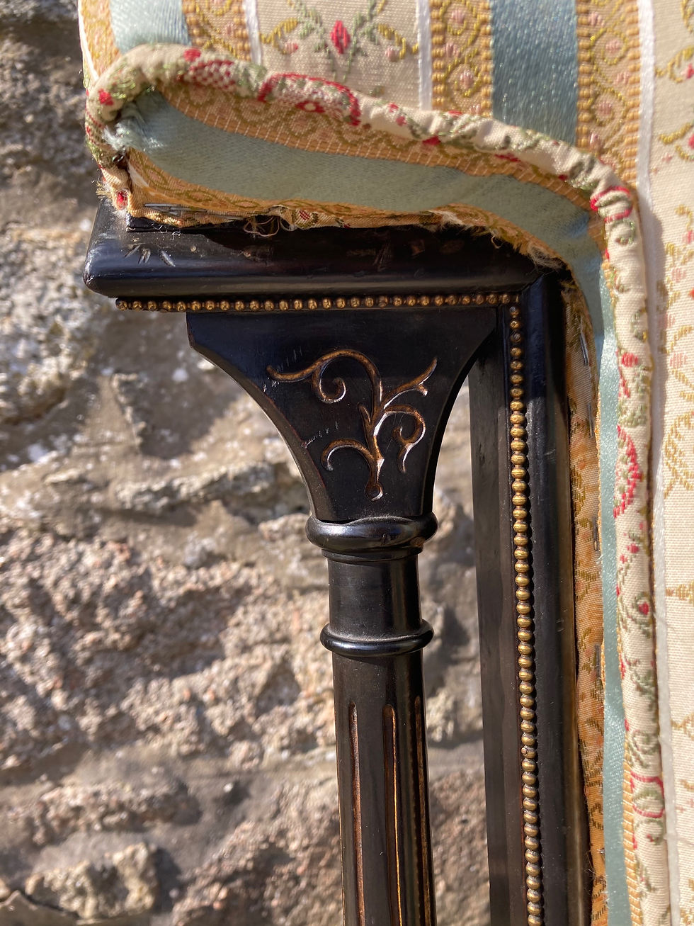 Thumbnail: Nursing Chair On Black Ebonised Frame With Tapered Fluted Columns.