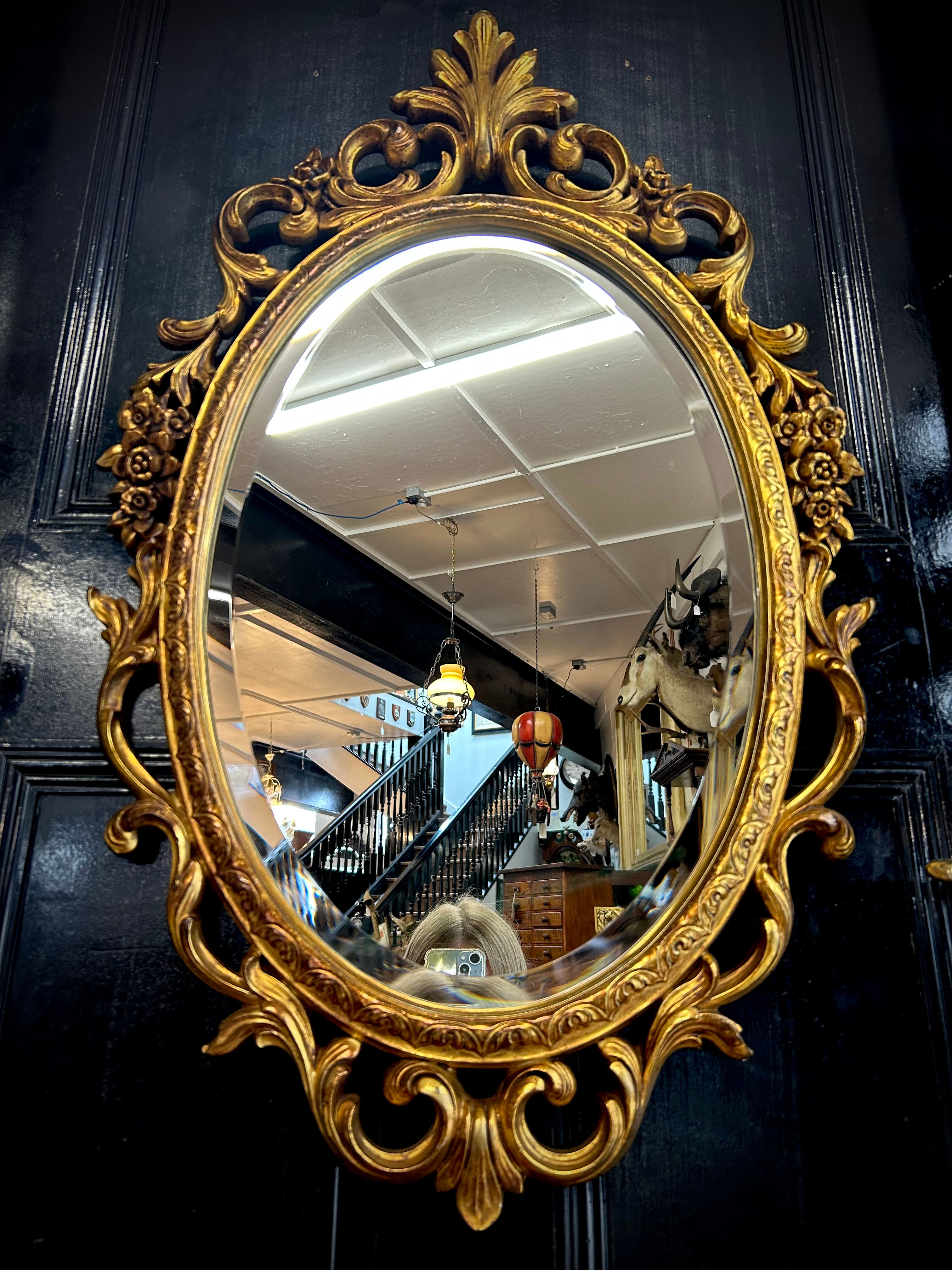 Baroque Style Gilt Oval Bevelled Mirror 