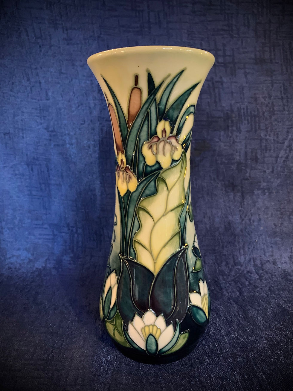 Thumbnail: Moorcroft Pottery Lamia pattern vase decorated with bulrush and waterlilies. Sig