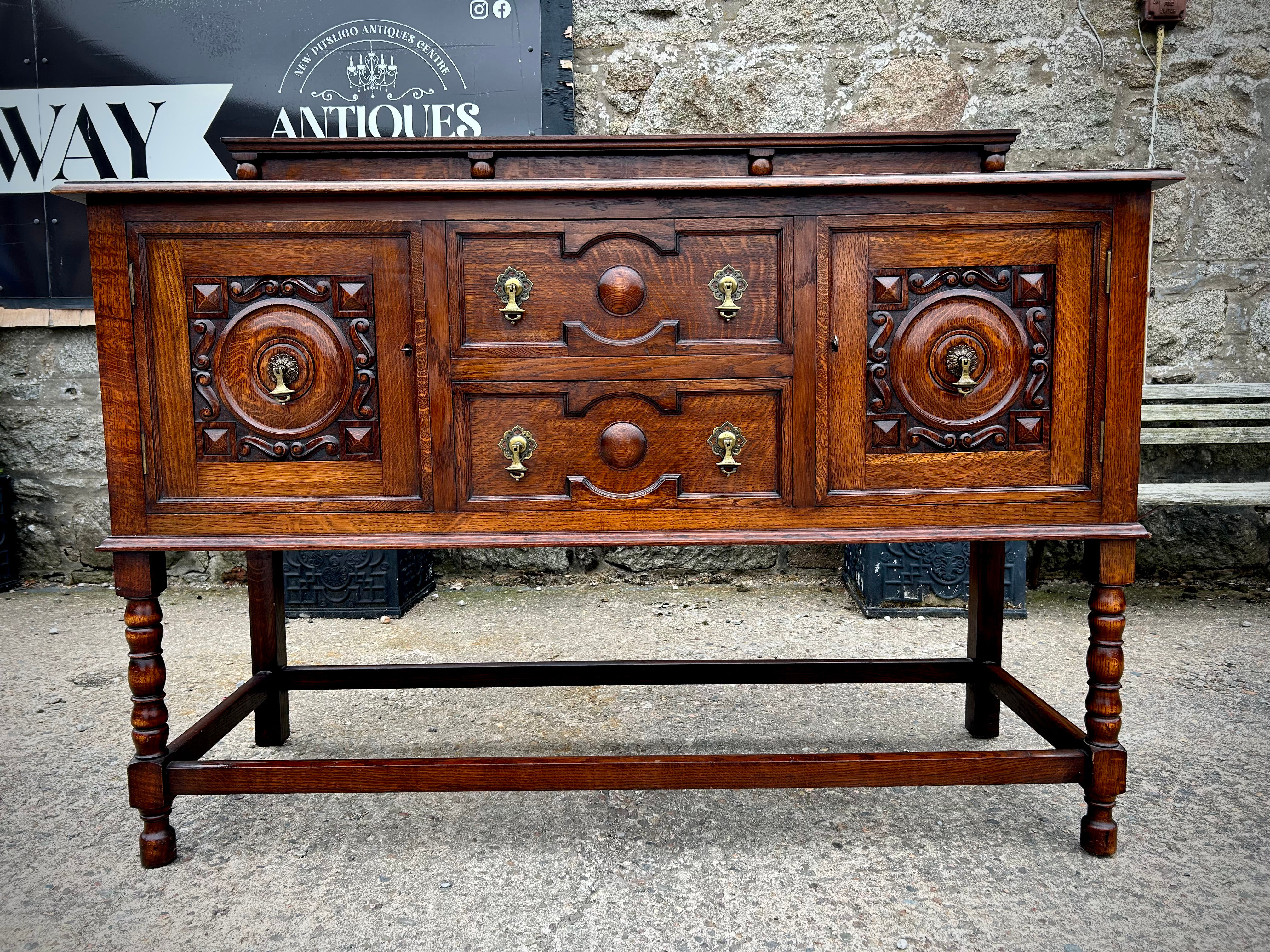 Jacobean Revival Large Dark Oak Sideboard Late 19th Century