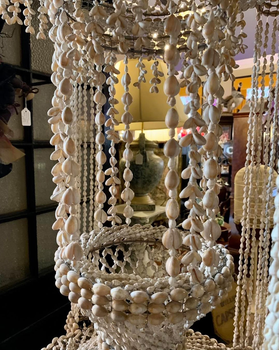 Thumbnail: ON SALE  1970’s Boho Cowrie shell Chandelier/Planter