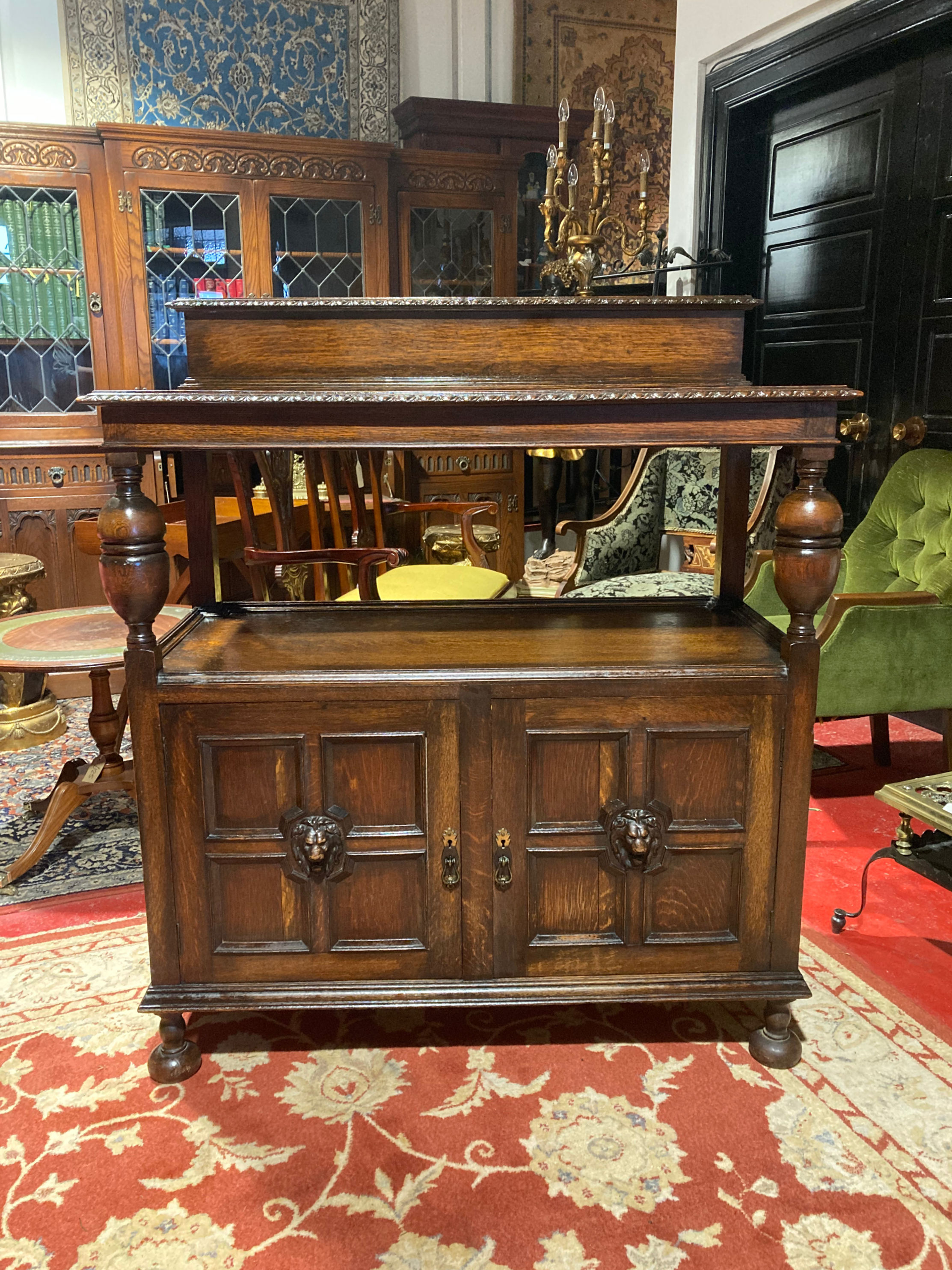 Buffet Server Unit Oak Dumb Waiter With Carved Lion Head Detail Sideboard