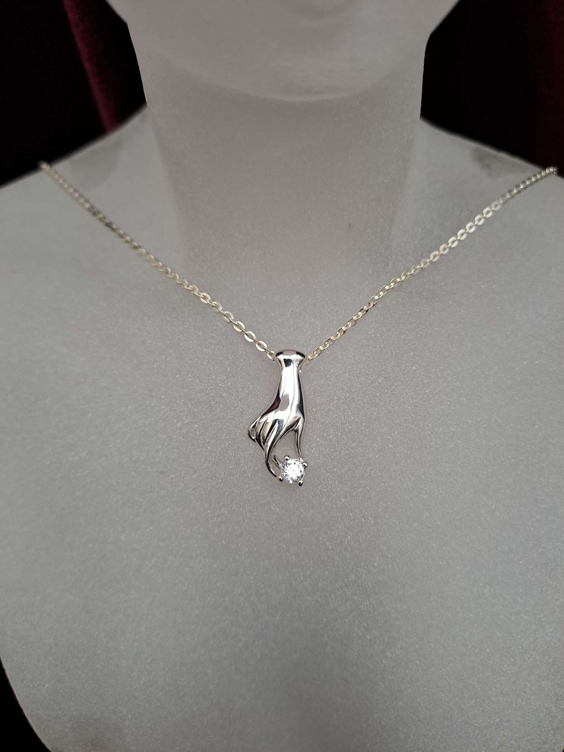 925 Silver Hand CZ Pendant on 925 Silver Chain
