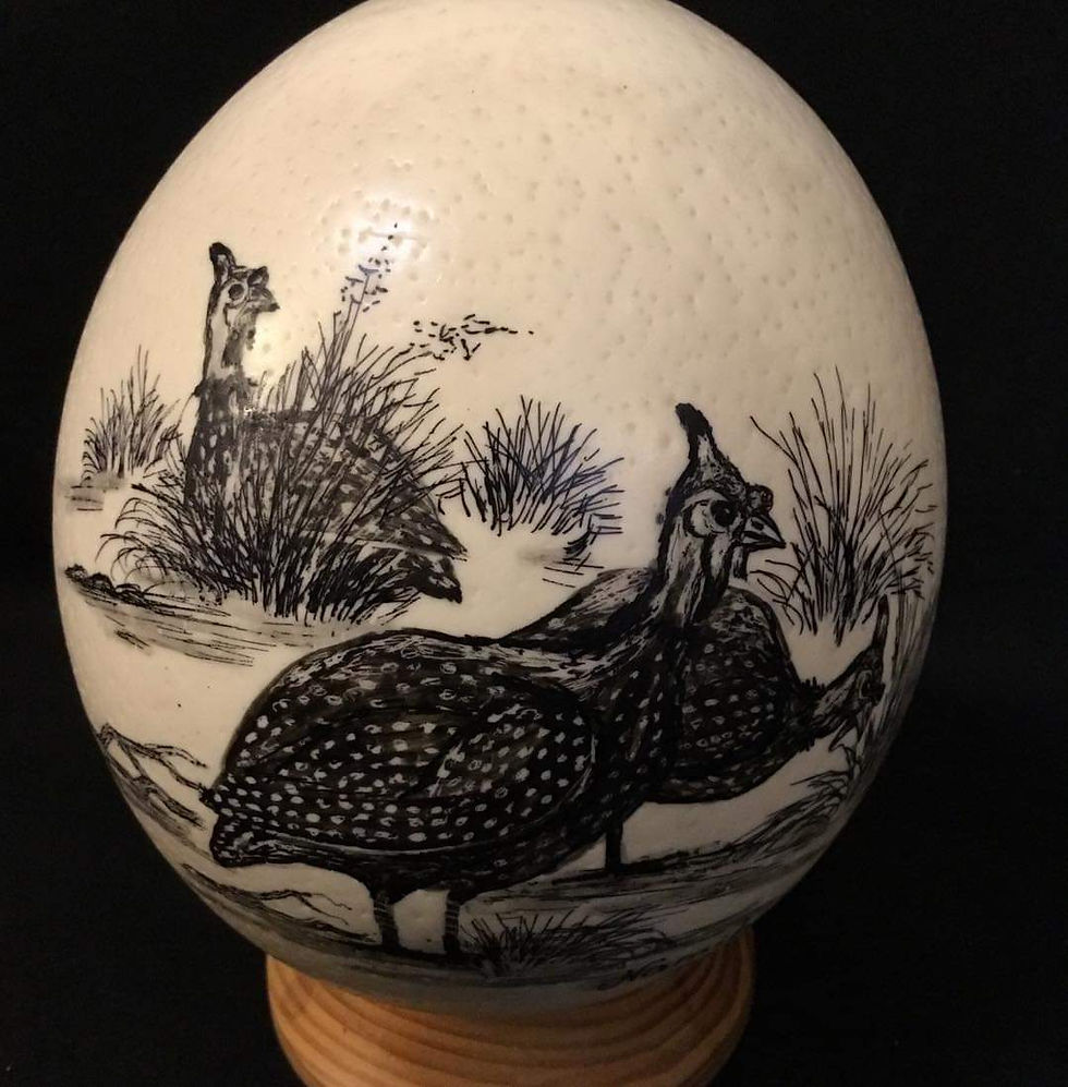 Thumbnail: Hand Painted Guinea Fowl Scene on an Ostrich Egg with Stand