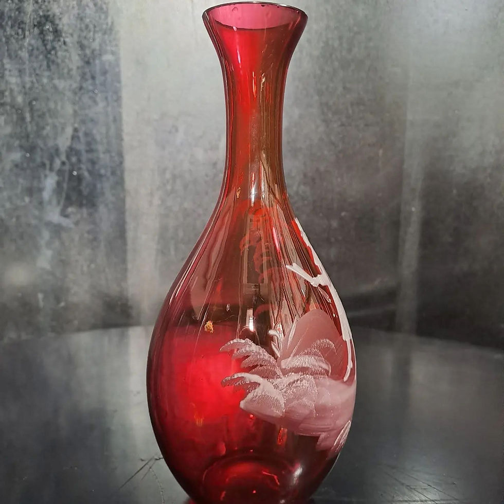 Thumbnail: Antique Fenton Art Company U.S.A Mary Gregory Glass Victorian Cranberry Bud Vase