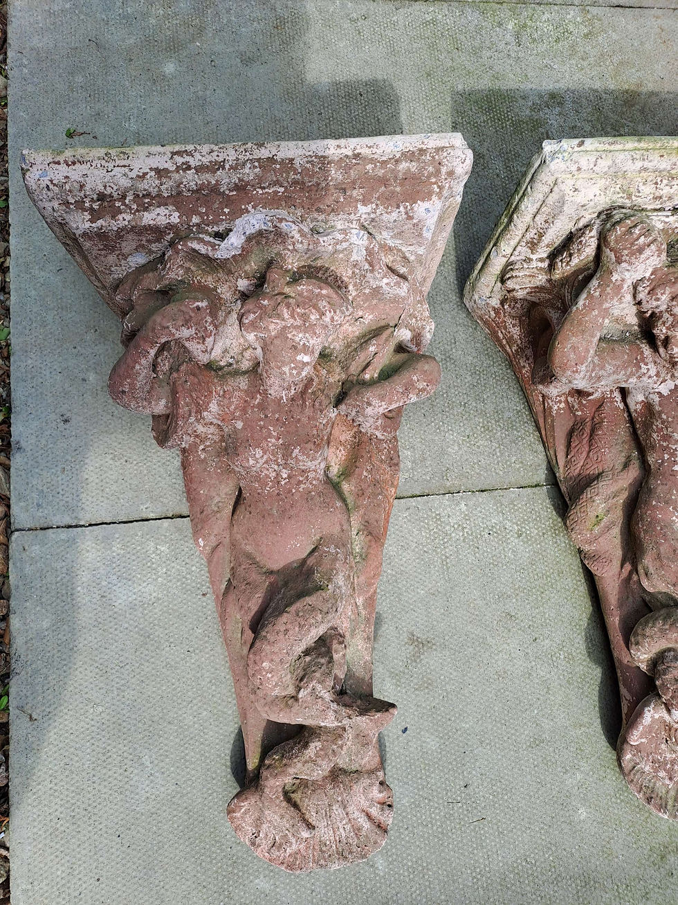 Thumbnail: ON SALE Pair of Composite Stone Mermaid & Merman Sconces