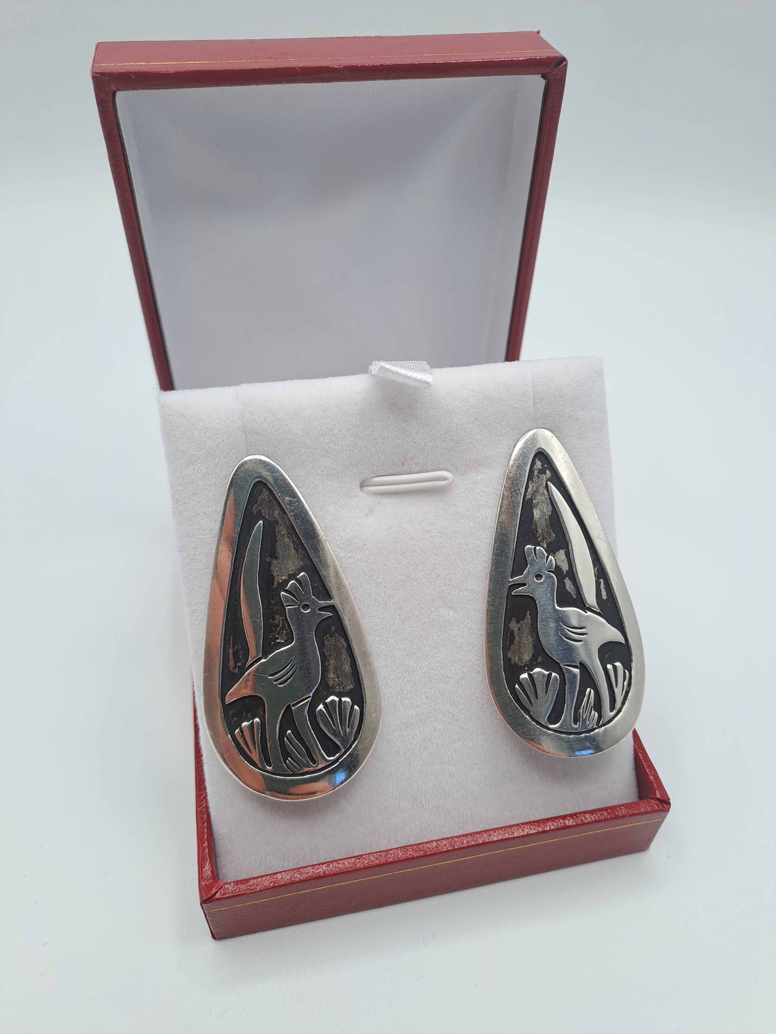 Navajo Native American Large Silver Stud Earrings