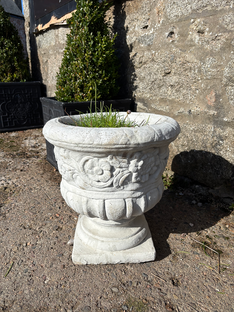 Thumbnail: Heavy Concrete Pedestal Planter. Painted White 