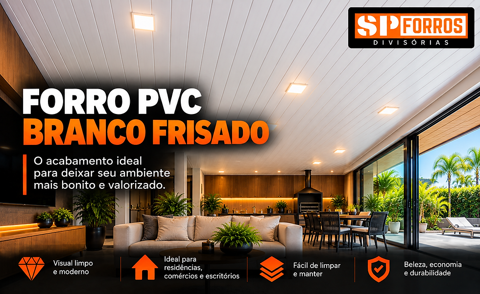Forro PVC branco frisado em ambiente com área gourmet