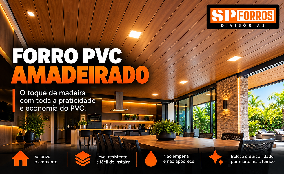 Forro PVC amadeirado em área gourmet moderna