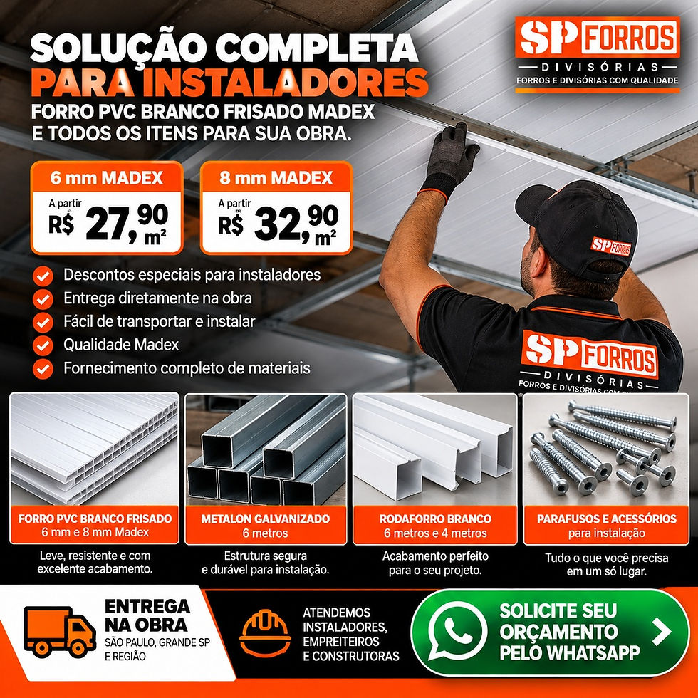 Entrega de forro PVC Madex 6mm e 8mm na obra com descontos para instaladores em São Paulo