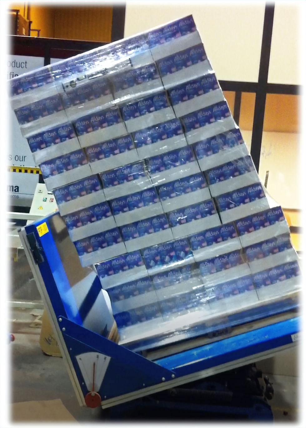 Pallet of products showing movement under transport conditions