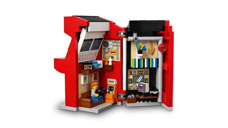 Miniatura: Lego Arcade Machine montado e aberto mostrando a parte de dentro