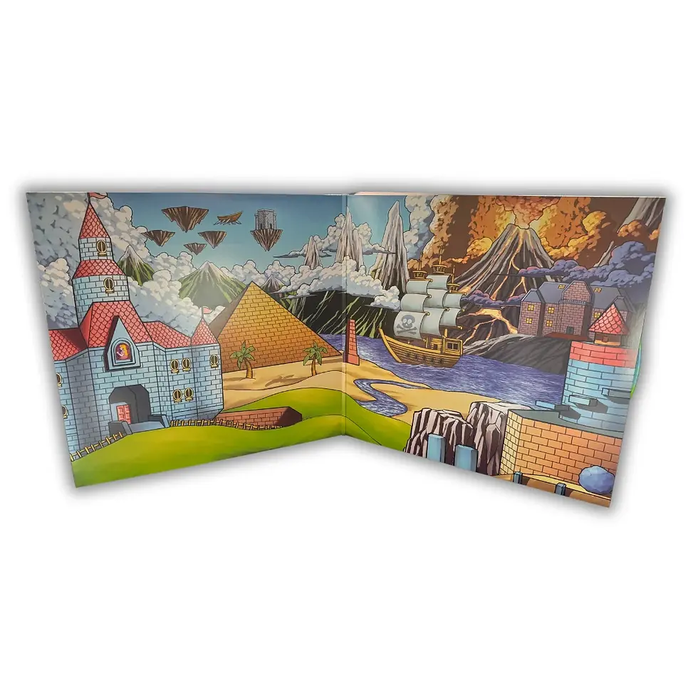 Miniatura: Power Star: Mario 64 Demastered, arte interna da capa gatefold inspirada no universo de Super Mario 64.