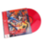 Vinil vermelho da trilha sonora de Streets of Rage parcialmente fora da capa