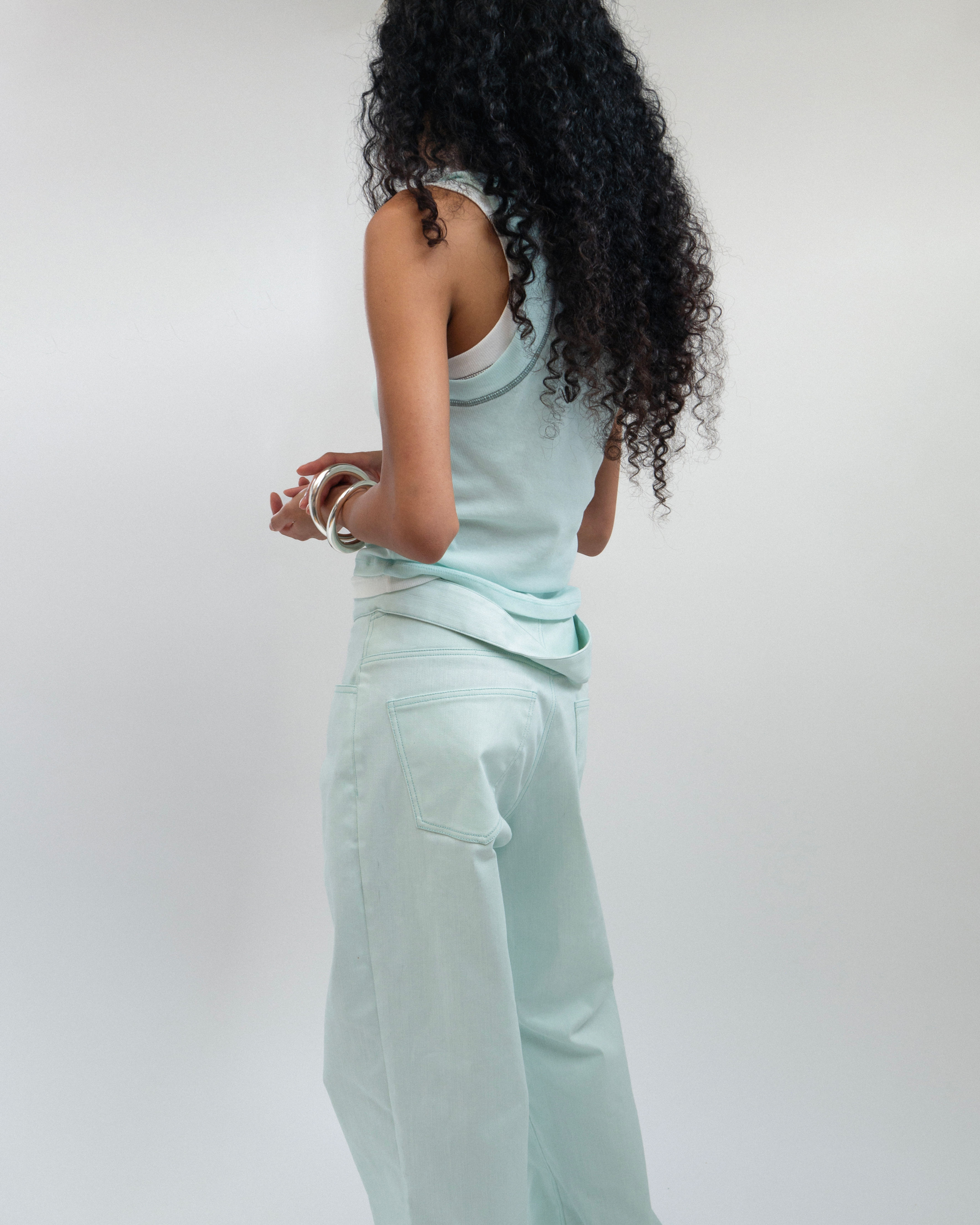 Twist Waistband Jeans Celadon