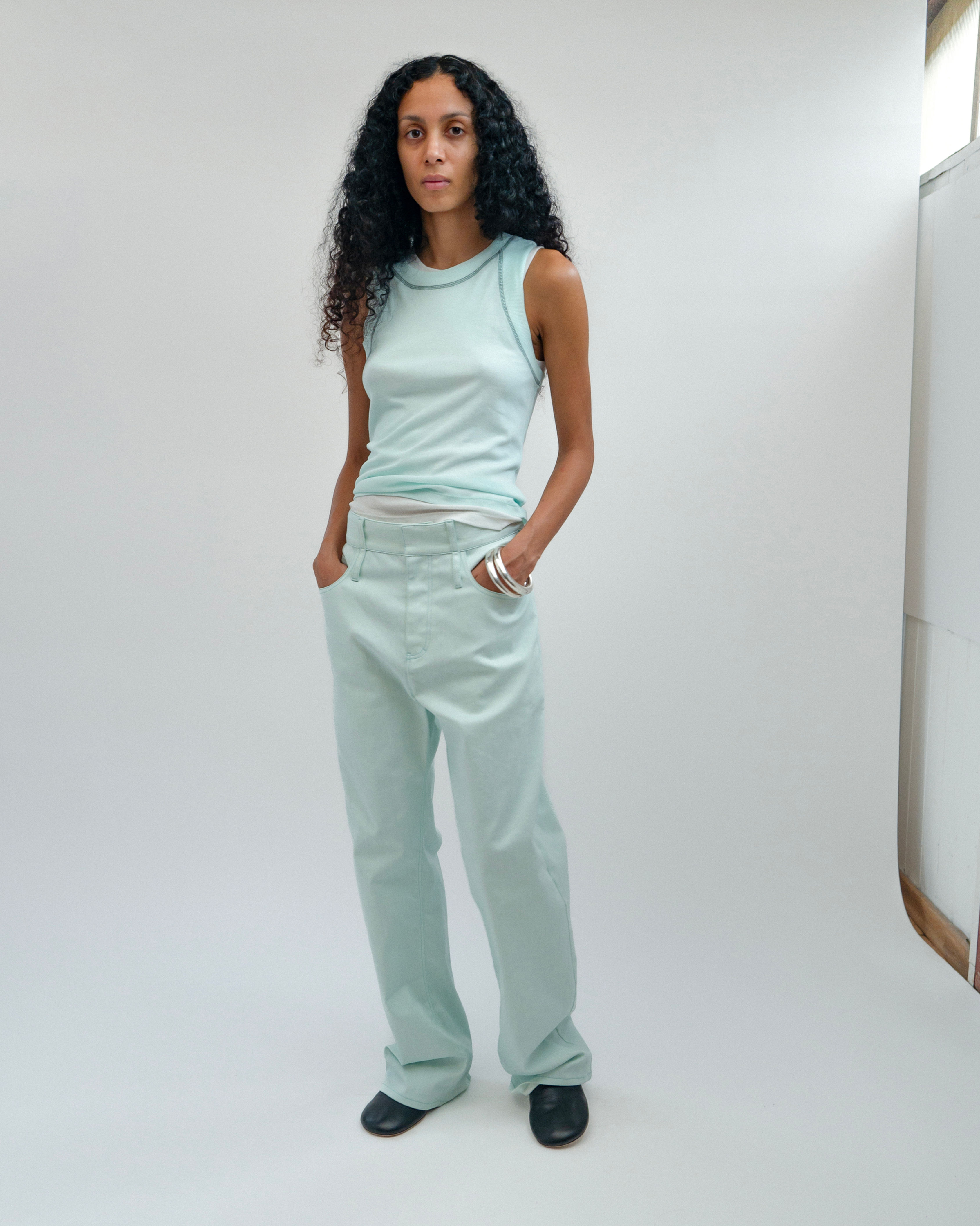 Twist Waistband Jeans Celadon