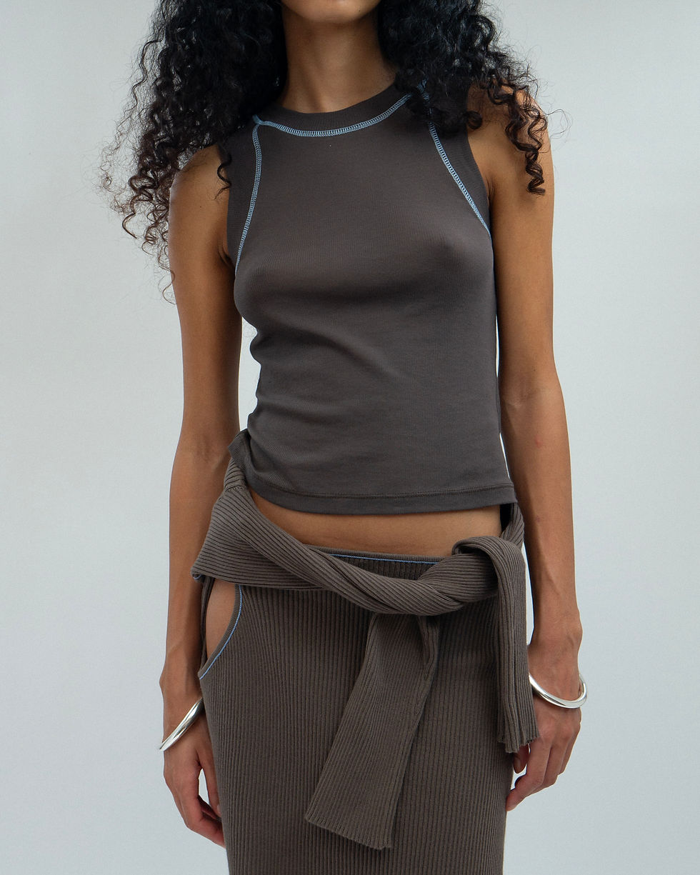 Thumbnail: Score Knit Skirt Mini Brown