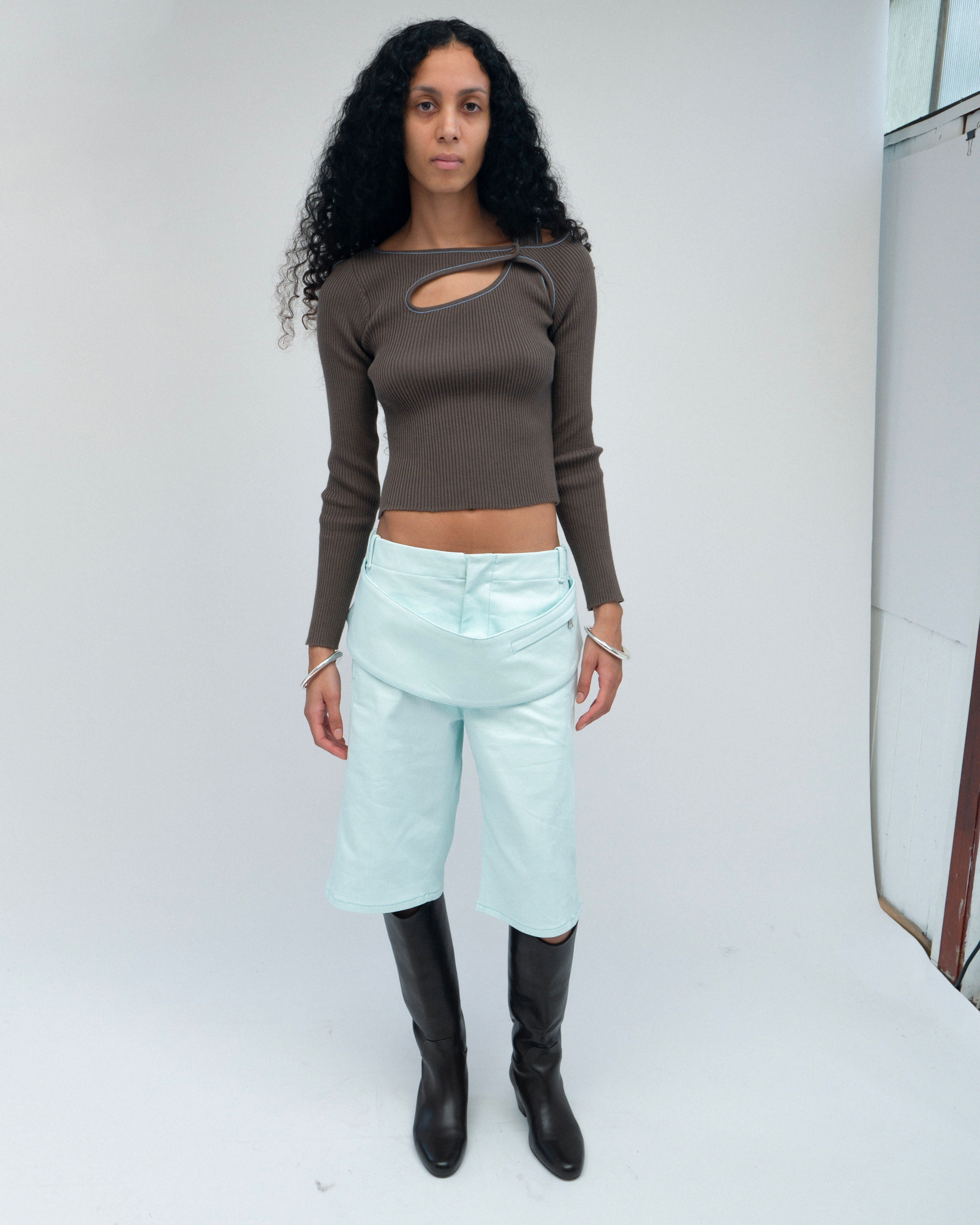 Sling Denim Shorts Celadon