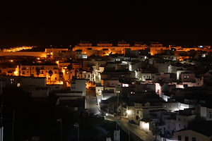 Casa Colina Blanca area at night. Viewed from old town Vejer.