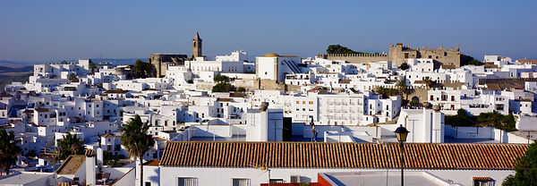 A view of Vejer old town skyline from Calle Santiago near Casa Colina Blanca (a holiday house you can rent in Vejer).