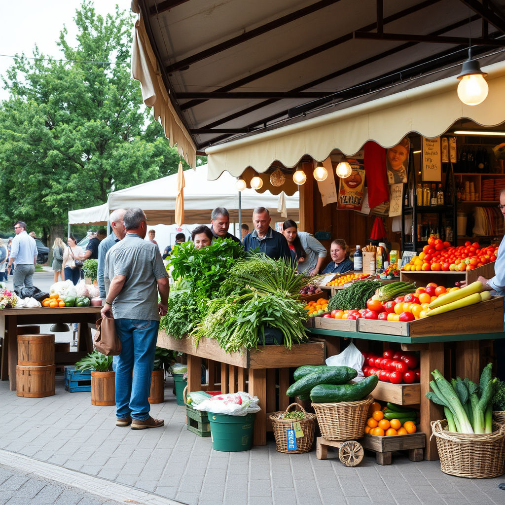 Outdoor market with fresh produce