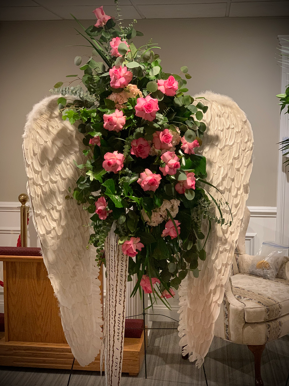 Pink Roses & Greenery Standing Wing Tribute