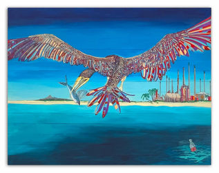 Acrylic Painting of a brown booby on Curacao