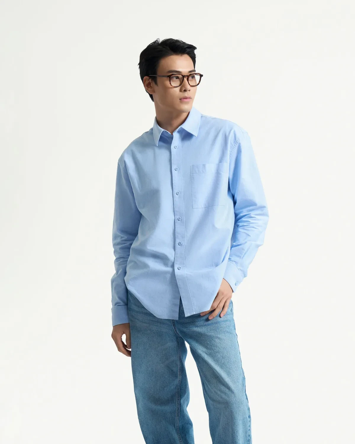 VNUT Oxford_Áo sơ mi nam tay dài trơn xanhnhạt