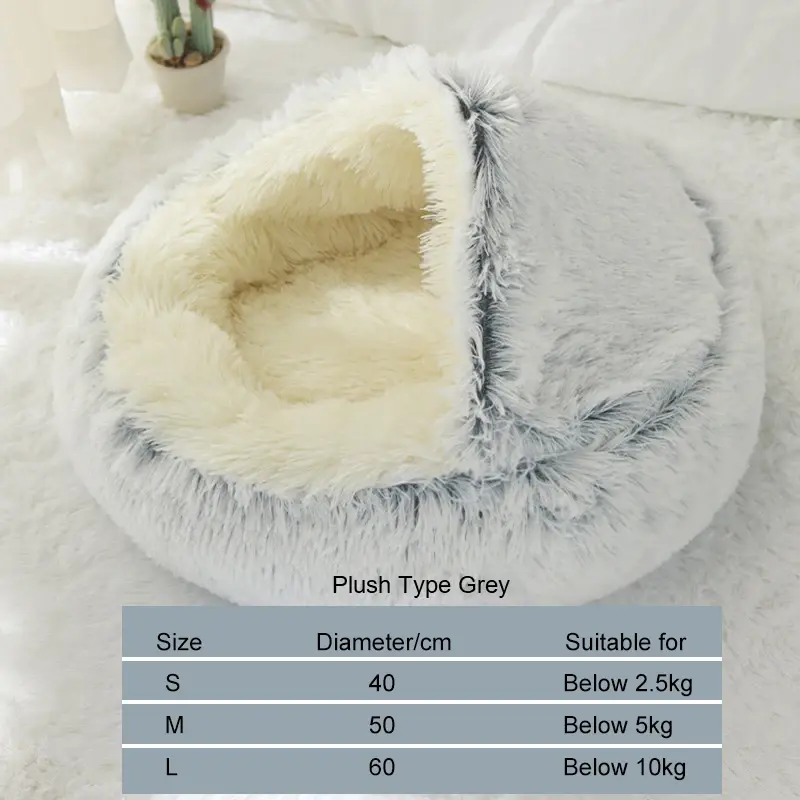 Thumbnail: Winter Long Plush Cat Bed Round