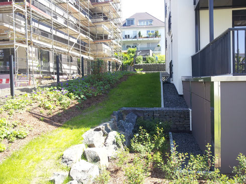 Hangbepflanzung und Rasenansaat im Wohngebiet Wiesbaden