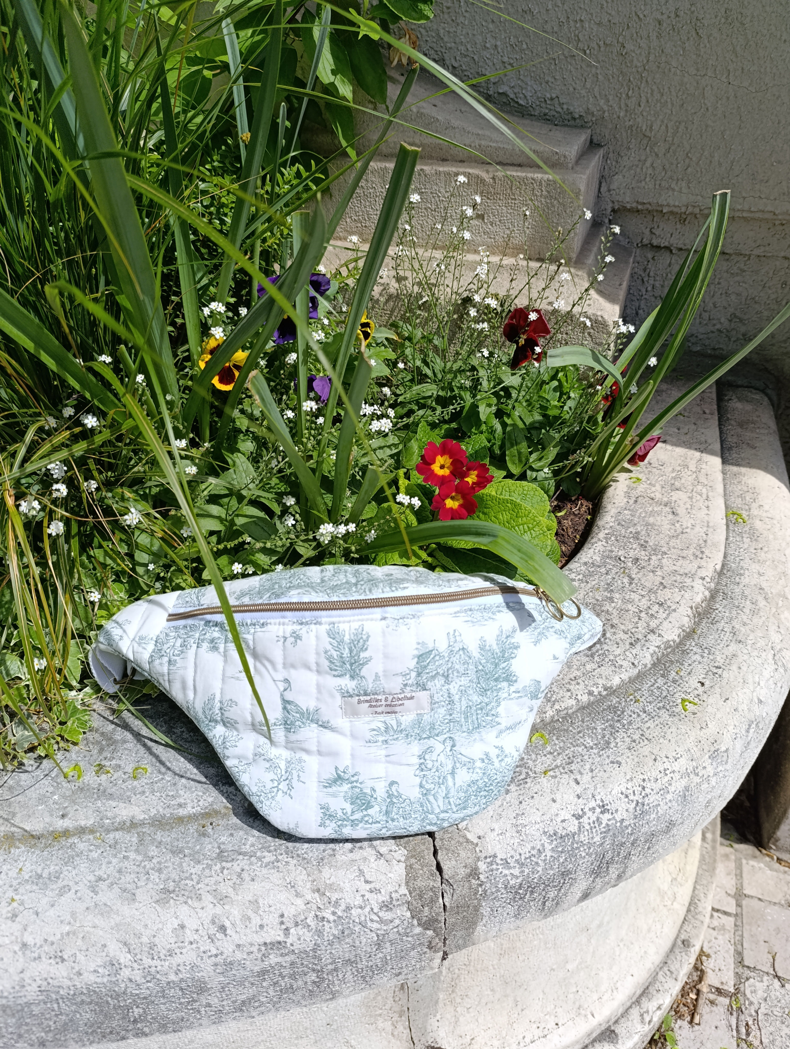 Grand Sac Banane - Tissu matelassé Toile de Jouy