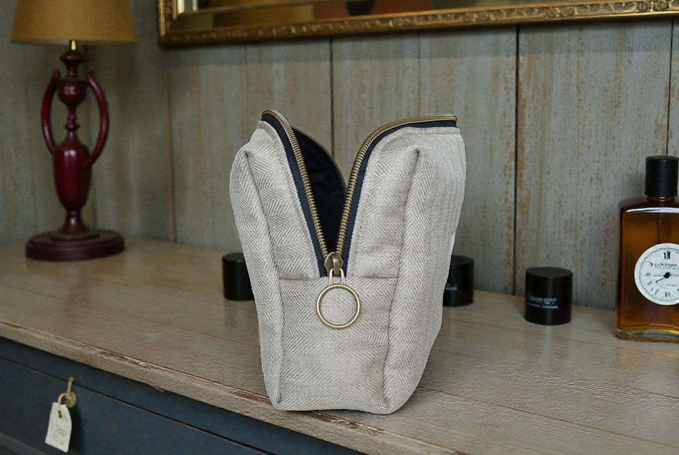 Miniature : Trousse de Toilette - Chevron Beige Lin