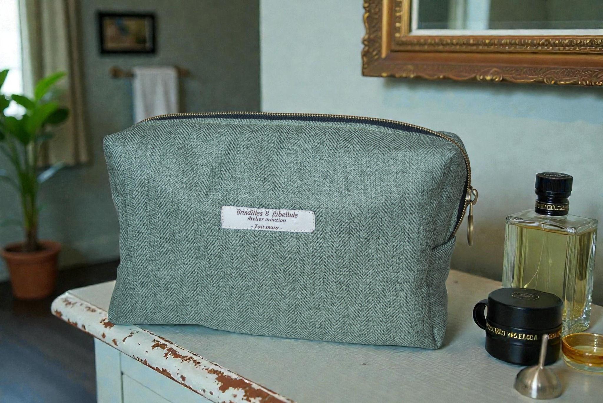 Trousse de Toilette - Chevron Vert sauge