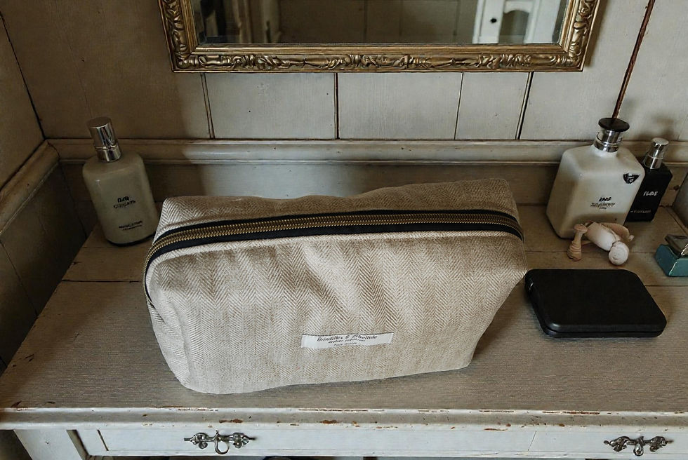 Miniature : Trousse de Toilette - Chevron Beige Lin