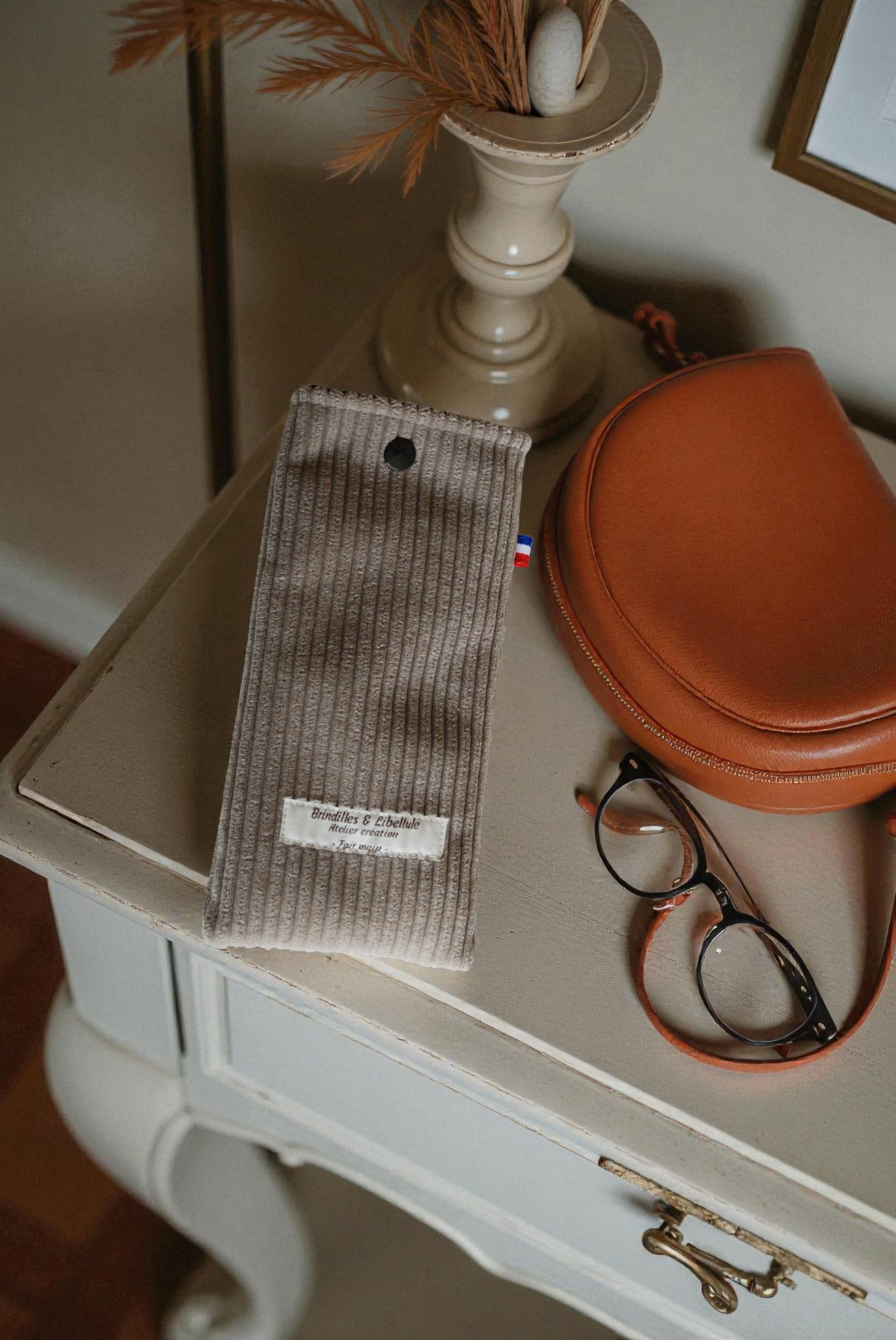 Étui à Lunettes en Velours Côtelé - Taupe