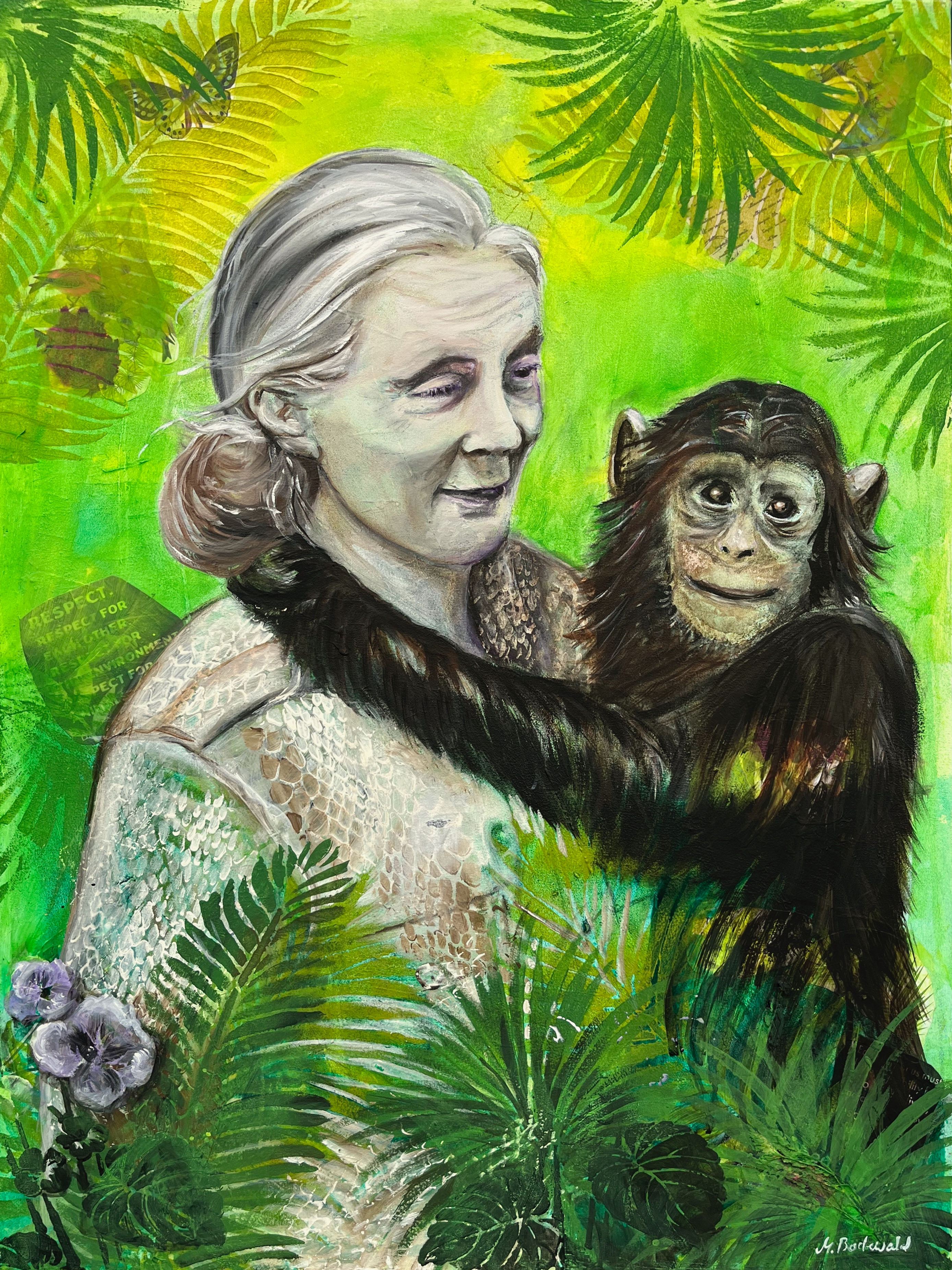 Porträt von Jane Goodall gemalt mit Acrylfarben
