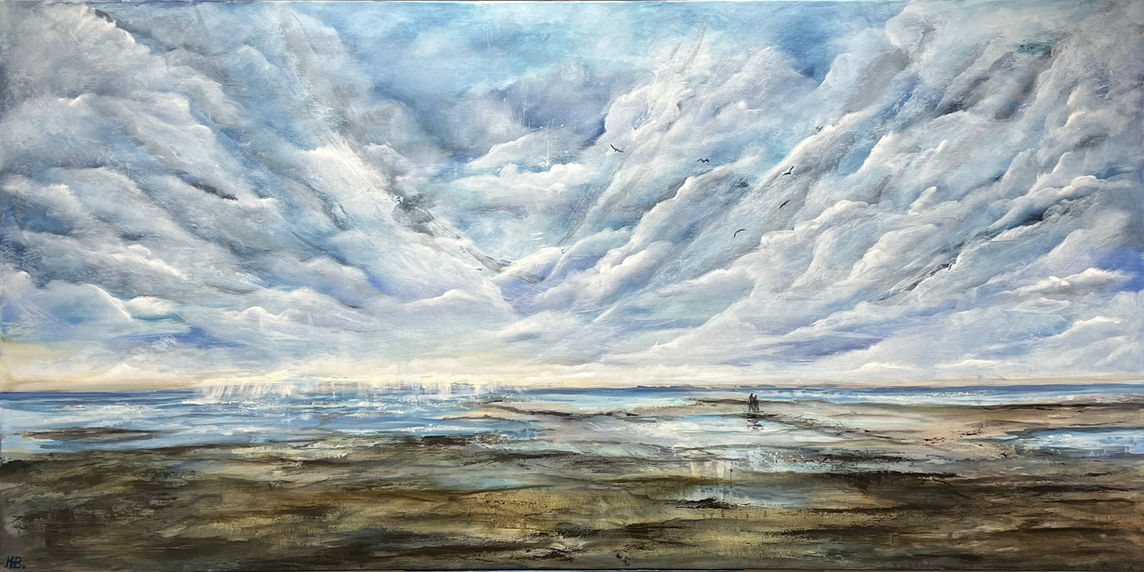 Low tide at sea, Wadden Sea, mudflats, landscape, expressive, abstract, Alla Prima, oil painting, acrylic painting