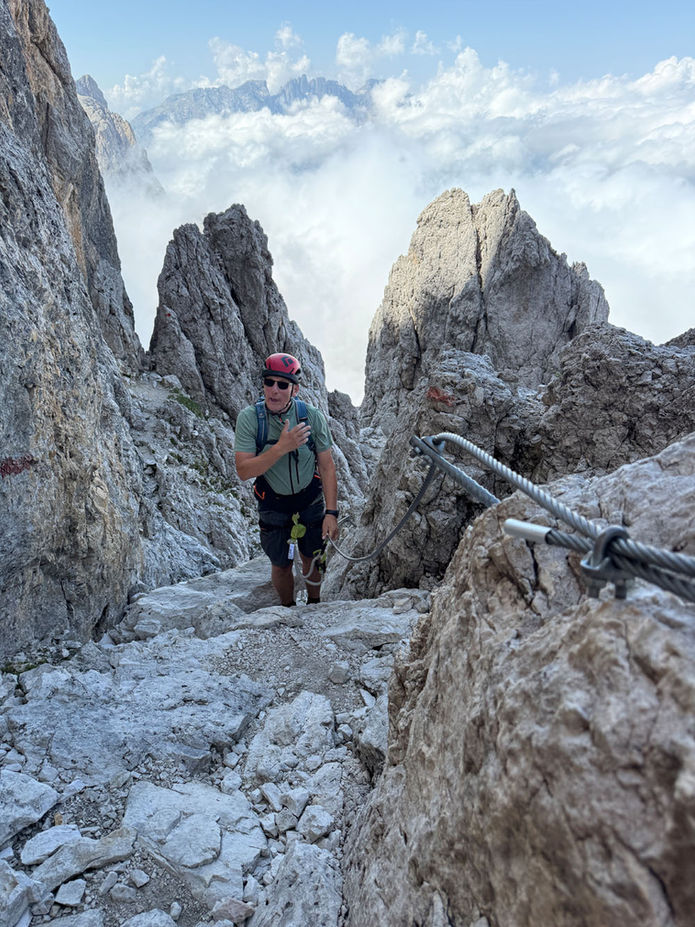 Climbers on ridge of Via Ferrata Passo Santner