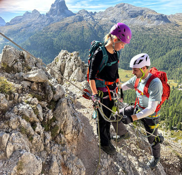Climbers on Via Ferrata degli Alpini near Lagazuoi