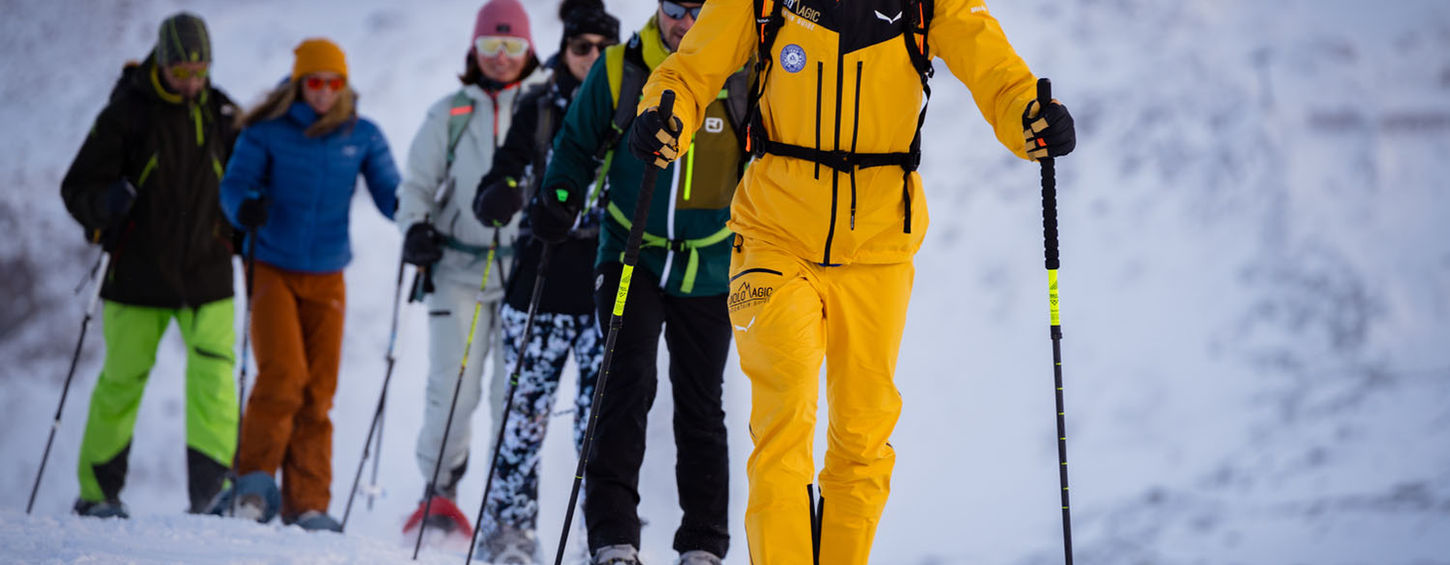 quiet snowshoeing dolomites winter hiking remote alpine tour val gardena